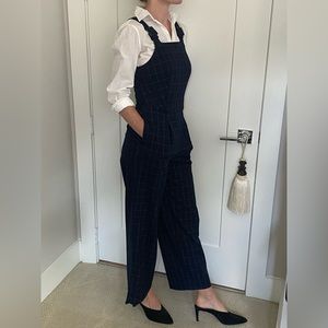 Club Monaco Navy Blue Plaid Jumpsuit